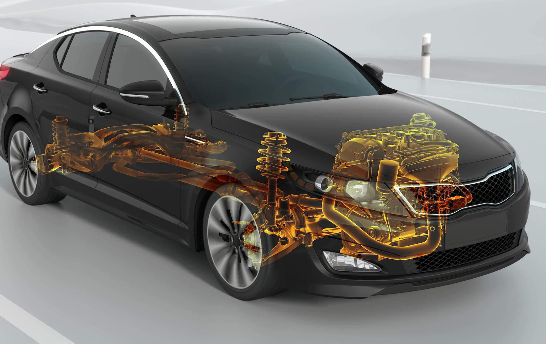 带有发动机动力总成的透明汽车